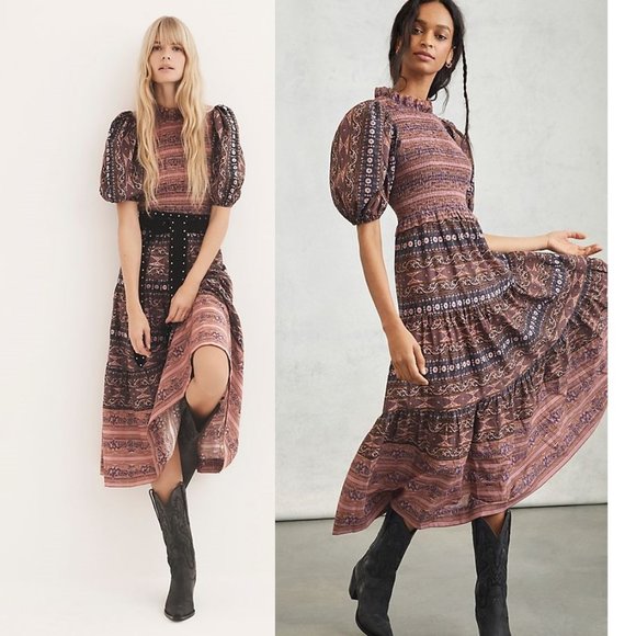 Anthropologie Bethanne Smocked Maxi 